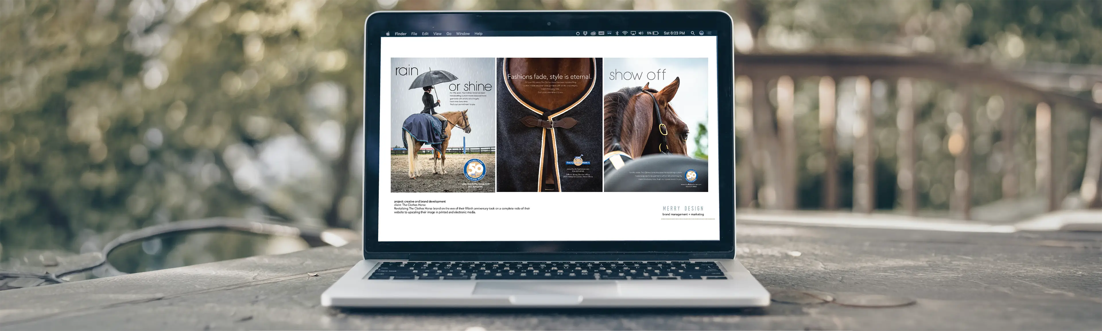 The Clothes Horse website shown on a MacBook against a warm editorial backdrop.